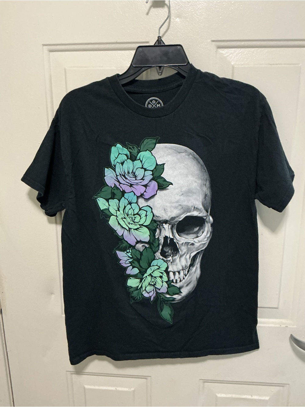 Men's Black Skull & Floral Graphic Tee